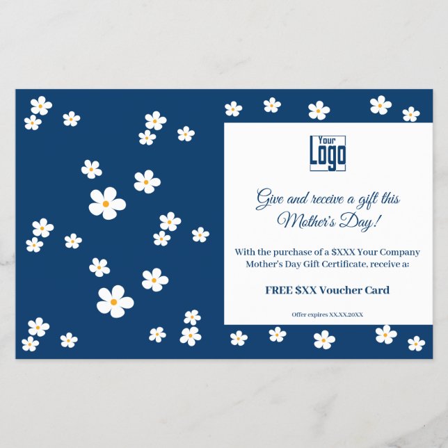 White Blooms Mother's Day Promotion Blue White Flyer (Front)