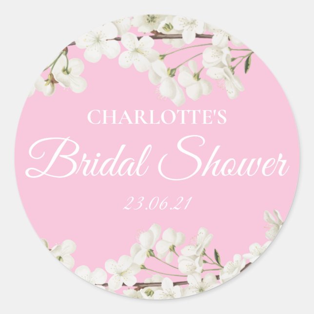 White Blossom Bridal Shower Classic Round Sticker (Front)