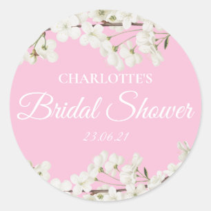 White Blossom Bridal Shower Classic Round Sticker