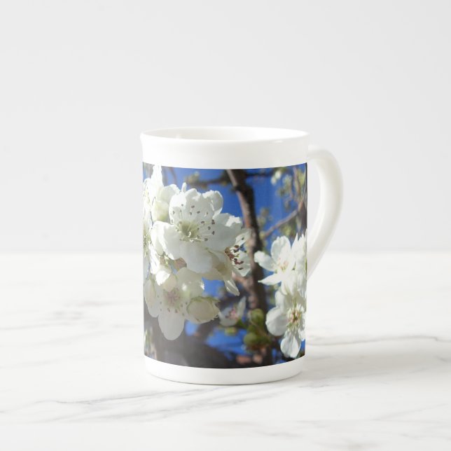 White Blossom Clusters Spring Flowering Pear Tree Bone China Mug (Front Right)