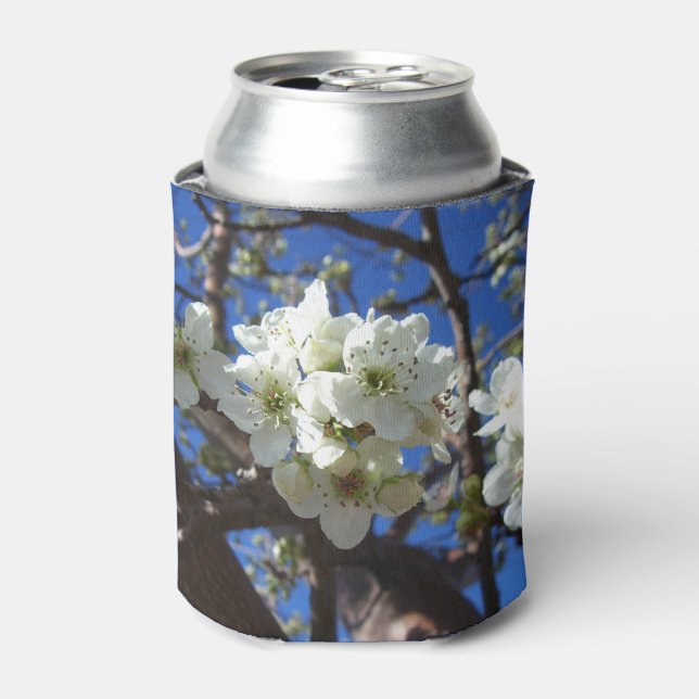 White Blossom Clusters Spring Flowering Pear Tree Can Cooler (Can Front)