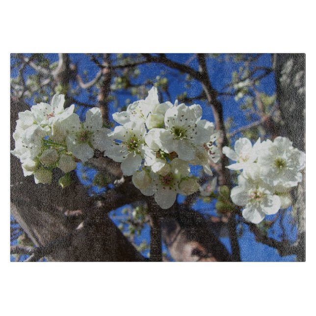 White Blossom Clusters Spring Flowering Pear Tree Cutting Board (Front)