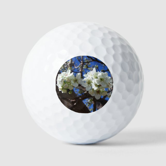 White Blossom Clusters Spring Flowering Pear Tree Golf Balls (Front)