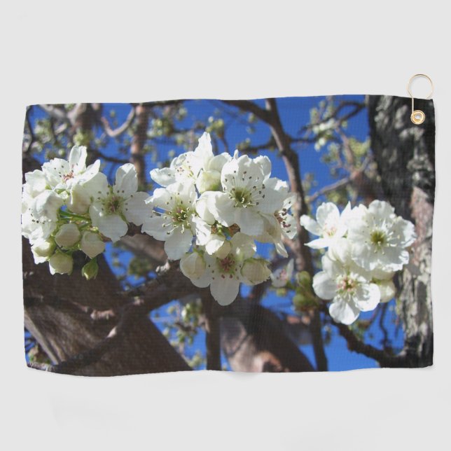 White Blossom Clusters Spring Flowering Pear Tree Golf Towel (Horizontal)