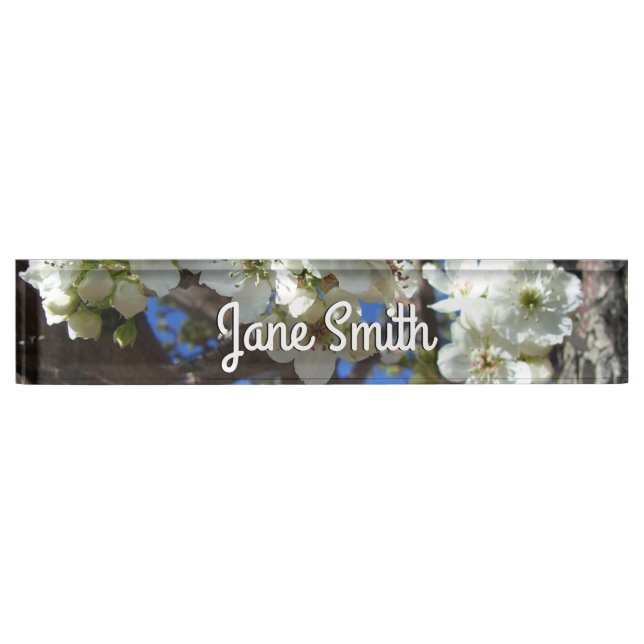 White Blossom Clusters Spring Flowering Pear Tree Nameplate (Front)
