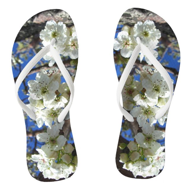 White Blossom Clusters Spring Flowering Pear Tree Thongs (Footbed)
