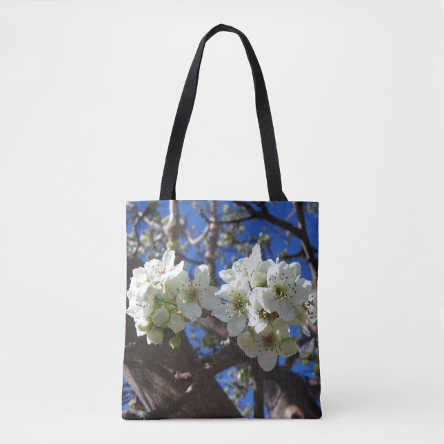 White Blossom Clusters Spring Flowering Pear Tree Tote Bag (Front)