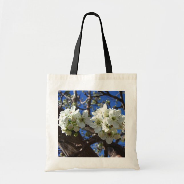 White Blossom Clusters Spring Flowering Pear Tree Tote Bag (Front)