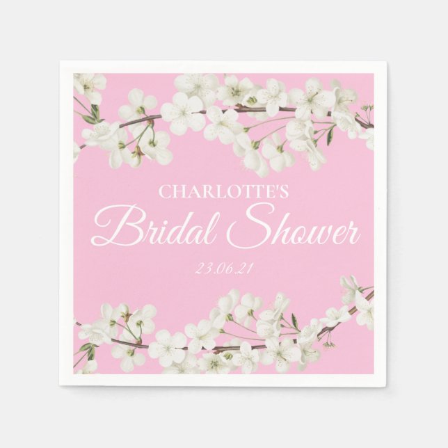 White Blossom Floral Bridal Shower Napkin (Front)