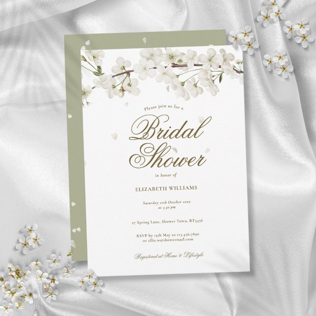 White Blossom Floral Elegant Modern Bridal Shower Invitation (White Blossom Floral Elegant Modern Bridal Shower Invitation)