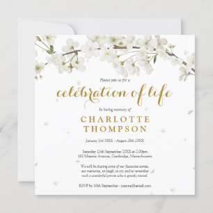 White Blossom Floral Photo Celebration of Life Invitation