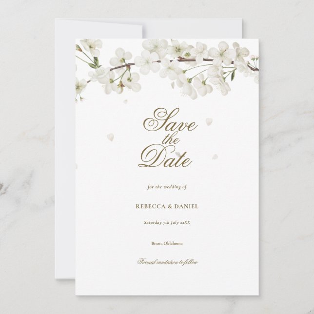 White Blossom Floral Save the Date (Front)