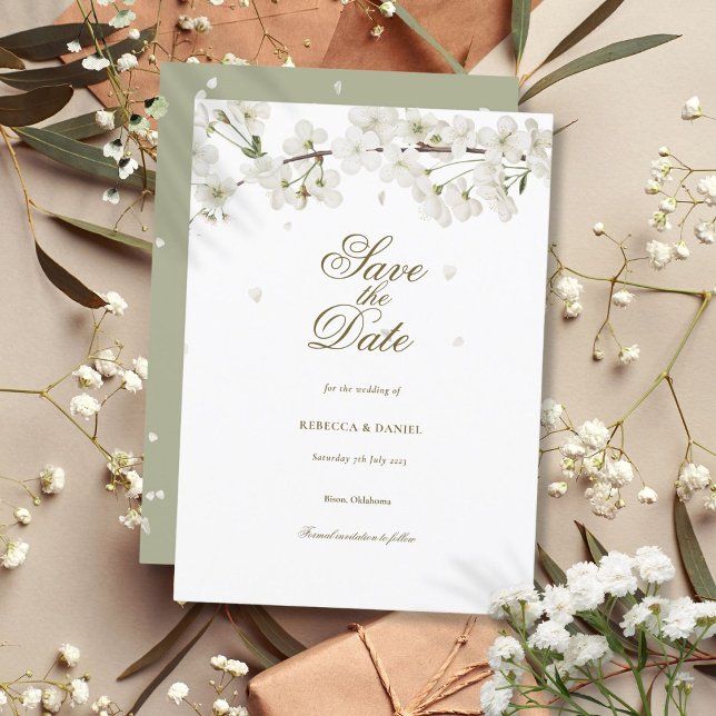White Blossom Floral Wedding Save the Date Invitation (White Blossom Floral Wedding Save the Date Invitation)