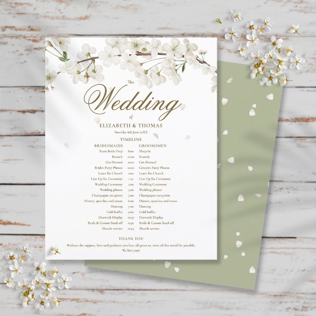 White Blossom Floral Wedding Schedule Timeline (Creator Uploaded)
