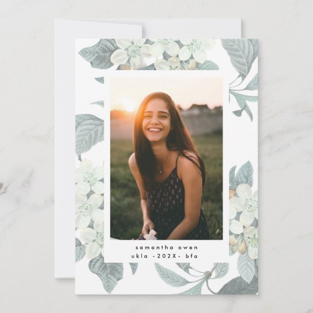 White Blossom Flower Photo University Grad Announcement (Front)