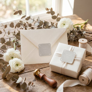 White Blossom Muted Taupe Minimalist Frame Wedding Square Sticker