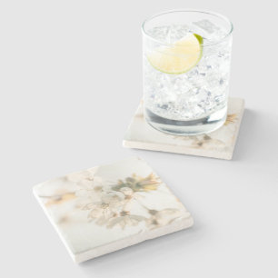 White Blossom Nature Photo Stone Coaster
