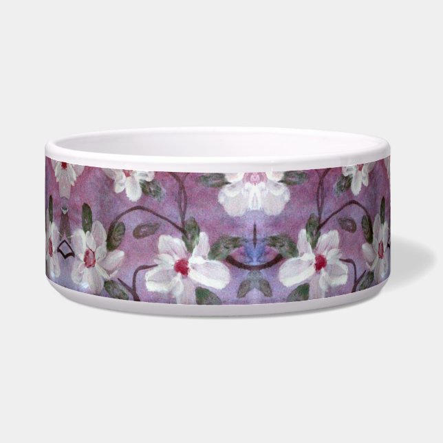 White Blossom Print A Purple Fancy Pet Bowl (Front)