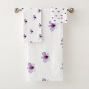 White Blossom Purple Centre Gift  Bath Towel Set