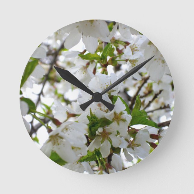 White Blossom Round Clock (Front)