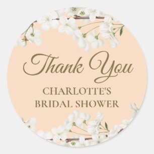 White Blossom Thank You Bridal Shower Classic Round Sticker