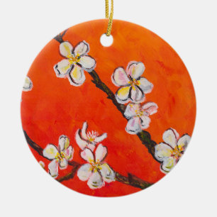 White Blossoming Branch Ceramic Ornament