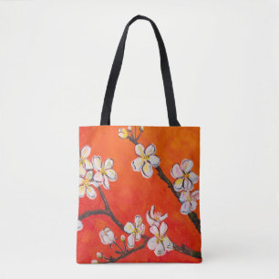 White blossoming branch in spring tote bag