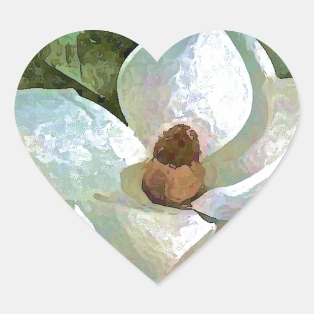 White Blossoming Magnolia Heart Sticker (Front)