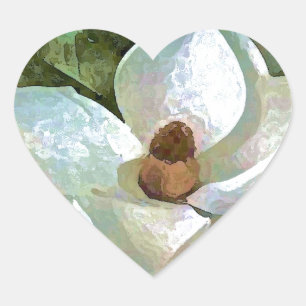 White Blossoming Magnolia Heart Sticker