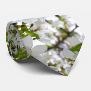 White Blossoms, flowering cherry tree Tie