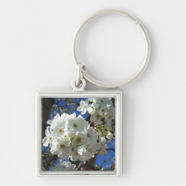 White Blossoms I Ornamental Pear Tree Key Ring (Front)
