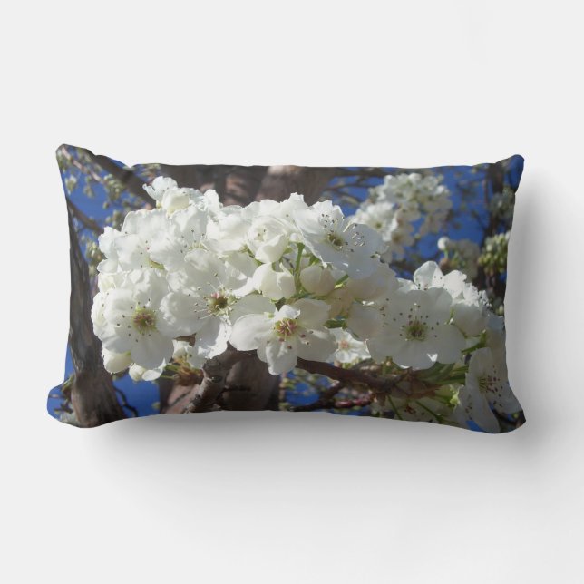 White Blossoms II Spring Flowering Tree Lumbar Cushion (Front)