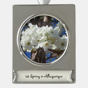 White Blossoms II Spring Flowering Tree Silver Plated Banner Ornament