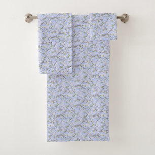 White Blossoms on Blue Bath Towel Set
