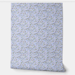 White Blossoms on Blue Wallpaper