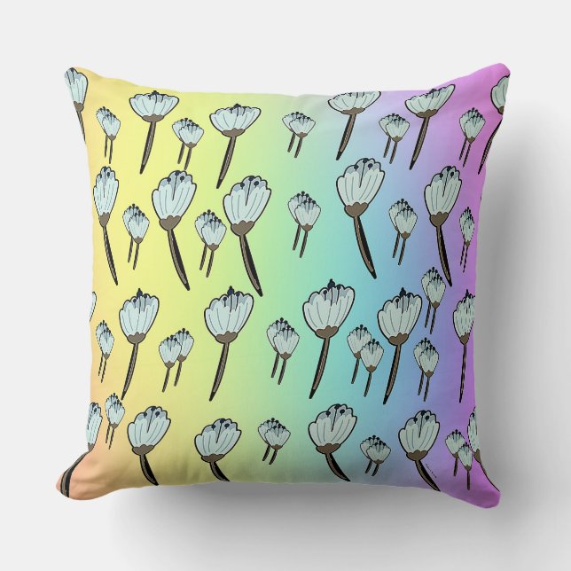 White Blossoms Rainbow  Cushion (Front)