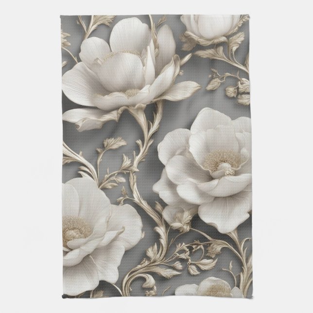 White Blossoms Tea Towel (Vertical)