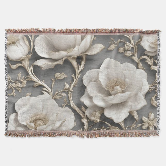 White Blossoms Throw Blanket (Front)