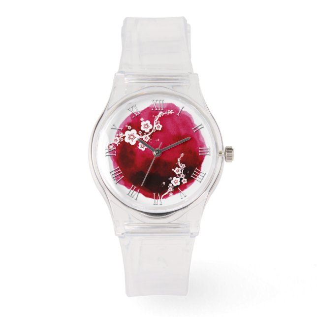White Blossoms watercolor spot Roman Numerals W Watch (Front)