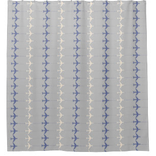 white/ blue aeroplanes pattern for pilots - plane shower curtain