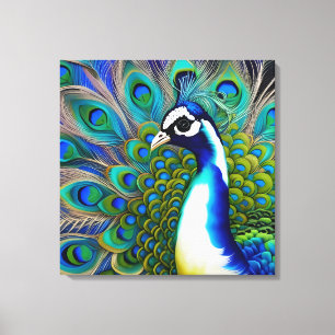 White blue and Green Piebald Peacock  Canvas Print