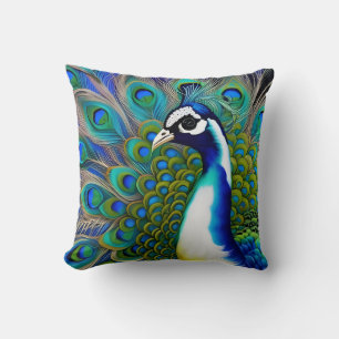 White blue and Green Piebald Peacock  Cushion