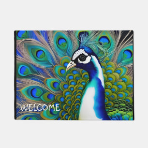 White blue and Green Piebald Peacock  Doormat