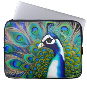 White blue and Green Piebald Peacock Laptop Sleeve