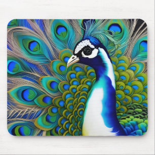 White blue and Green Piebald Peacock Mouse Pad