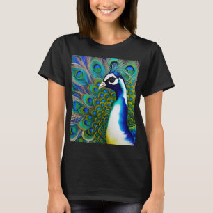 White blue and Green Piebald Peacock  T-Shirt