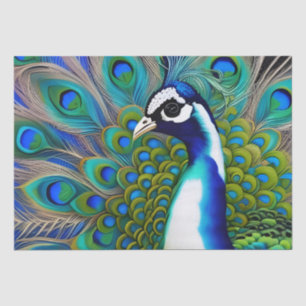 White blue and Green Piebald Peacock Tissue Paper