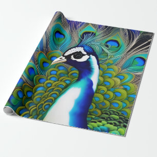 White blue and Green Piebald Peacock  Wrapping Paper