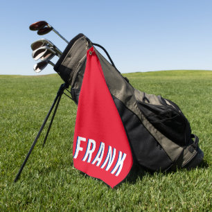 White Blue and Red Bold Stacked Name Golf Towel