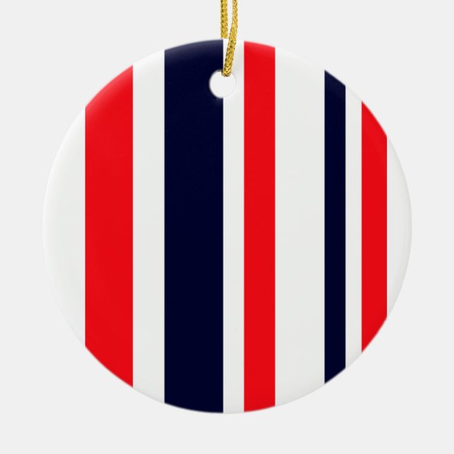 White, Blue And Red Stripes Ceramic Ornament (Front)
